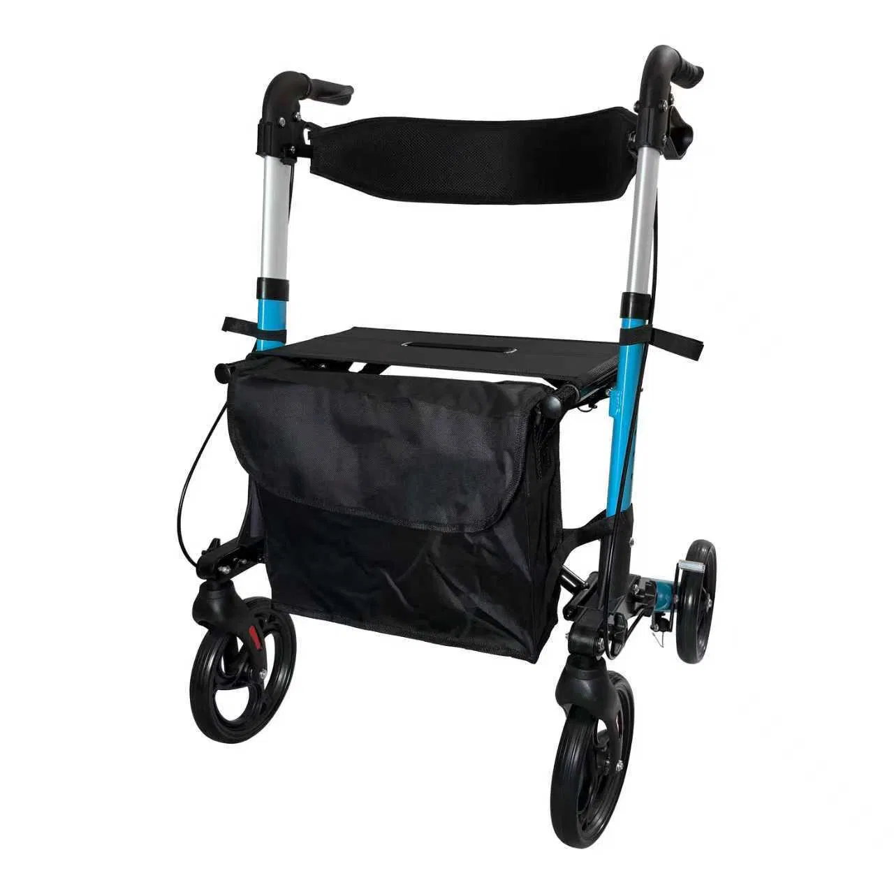 Rollator with Shopping Bag Adjustable Walker with Wheels Walking Aid for Elderly 4 Wheel Rollator Support Mobility Aid Foldable Design