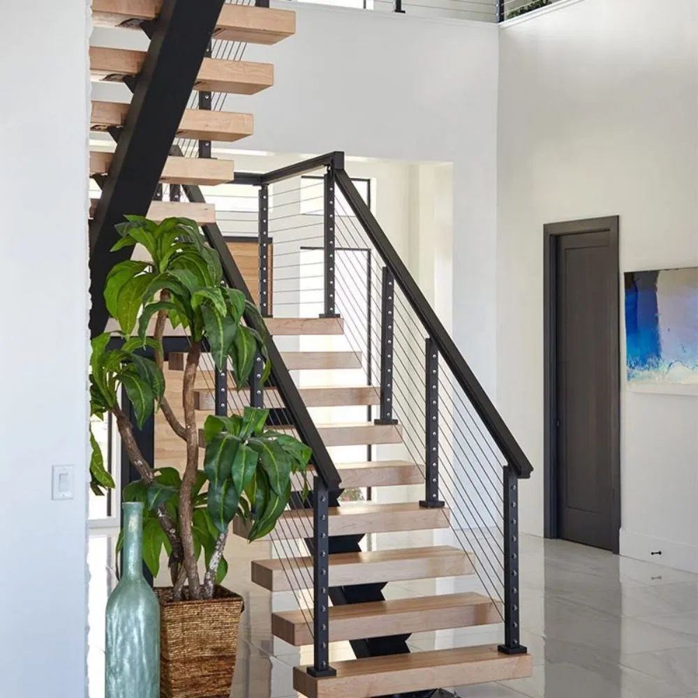 Cbmmart Modern Mono Stringer Luxury Indoor Wooden Stairs Floating Staircase