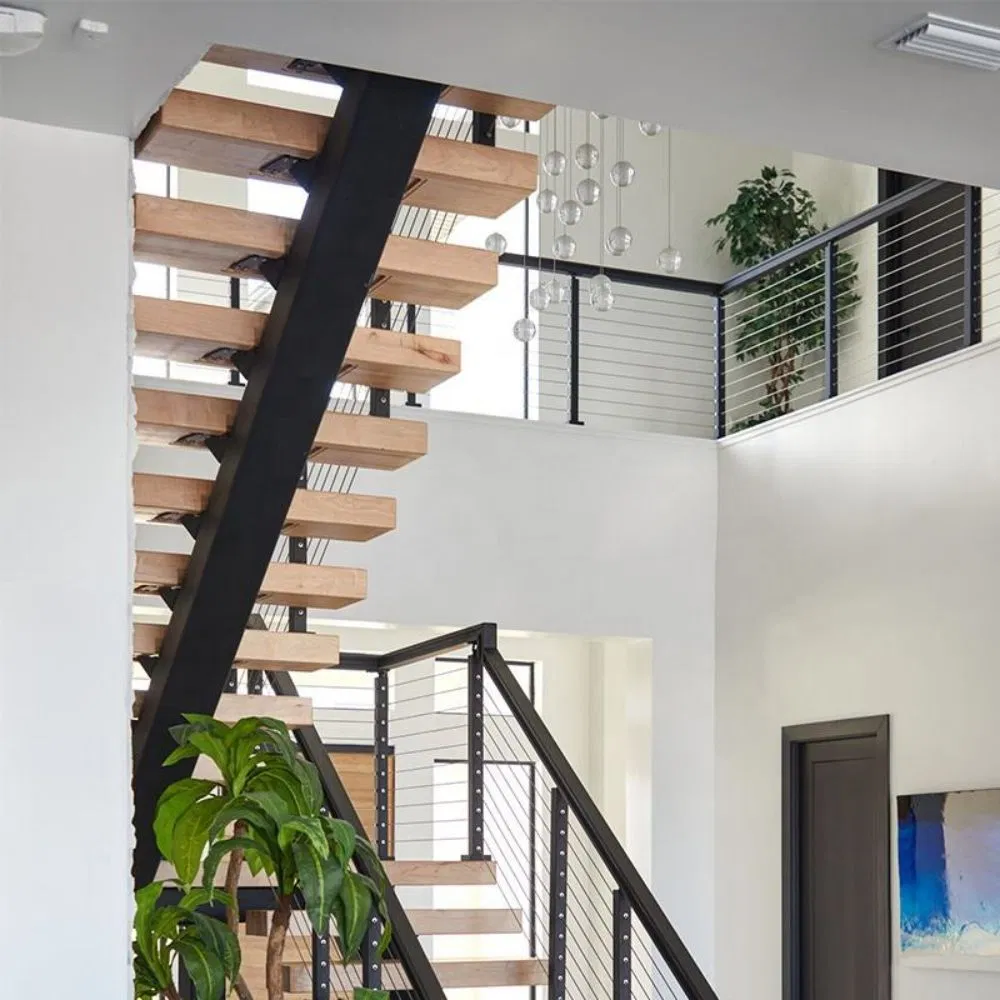 Cbmmart Modern Mono Stringer Luxury Indoor Wooden Stairs Floating Staircase