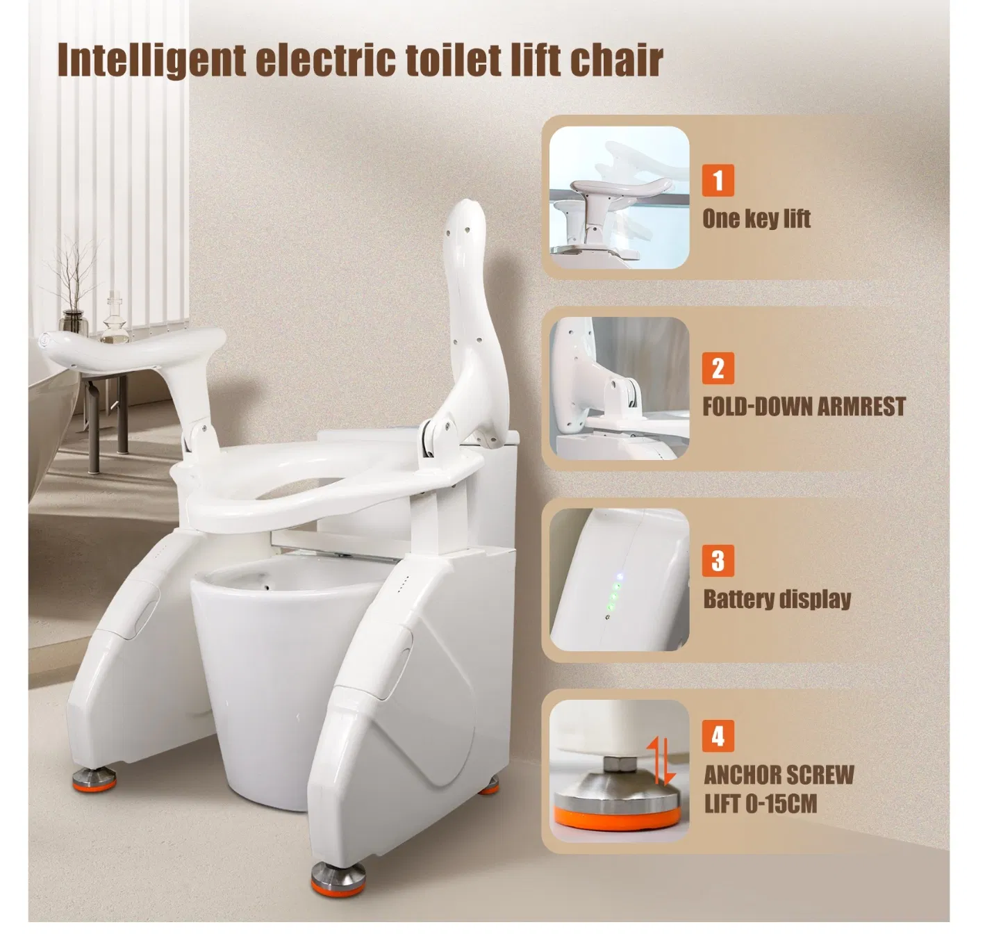 Height-Adjustable Commode Raiser for Elderly Bathroom Safety