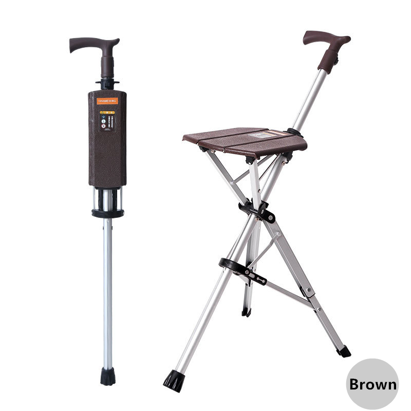 One-Click Folding Walking Stick Chair Aluminum Alloy Mobility Aid with Seat Portable Walking Stick Seat for Elderly