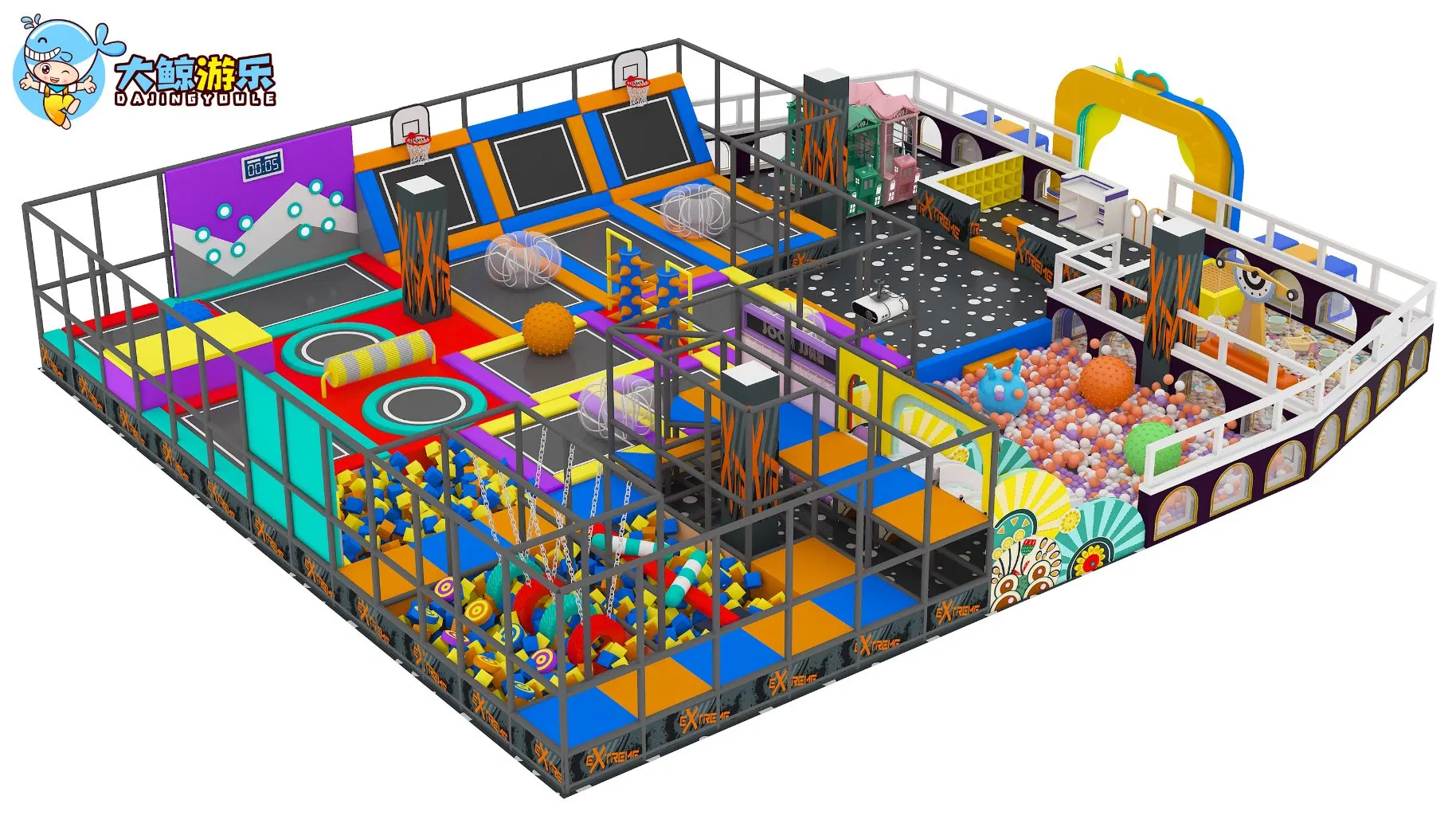 Luxury Kids Indoor Playground Trampoline Park Indoor Children Playground Trampoline with Slide Equipment Flying Fox Arcade Games Buoncy Castle Parque Infantil