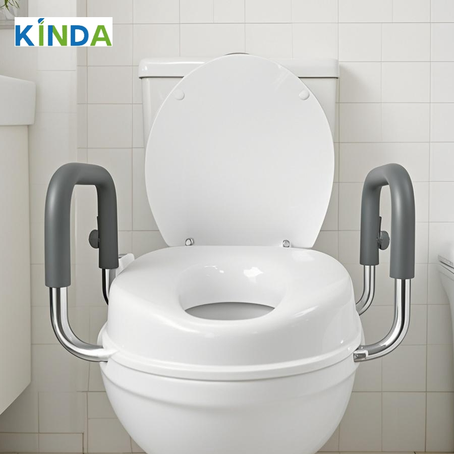 Ergonomic Plastic Raised Toilet Seat for Seniors with Safety Handles