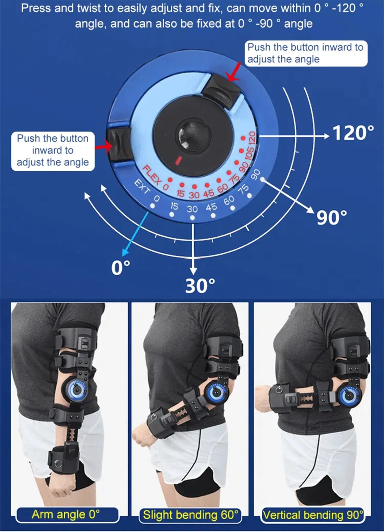 Adjustable Hinged Elbow Brace Orthopedic Medical Post-Op Support ROM Plastic Nylon Arm Guard Physical Therapy Equipment