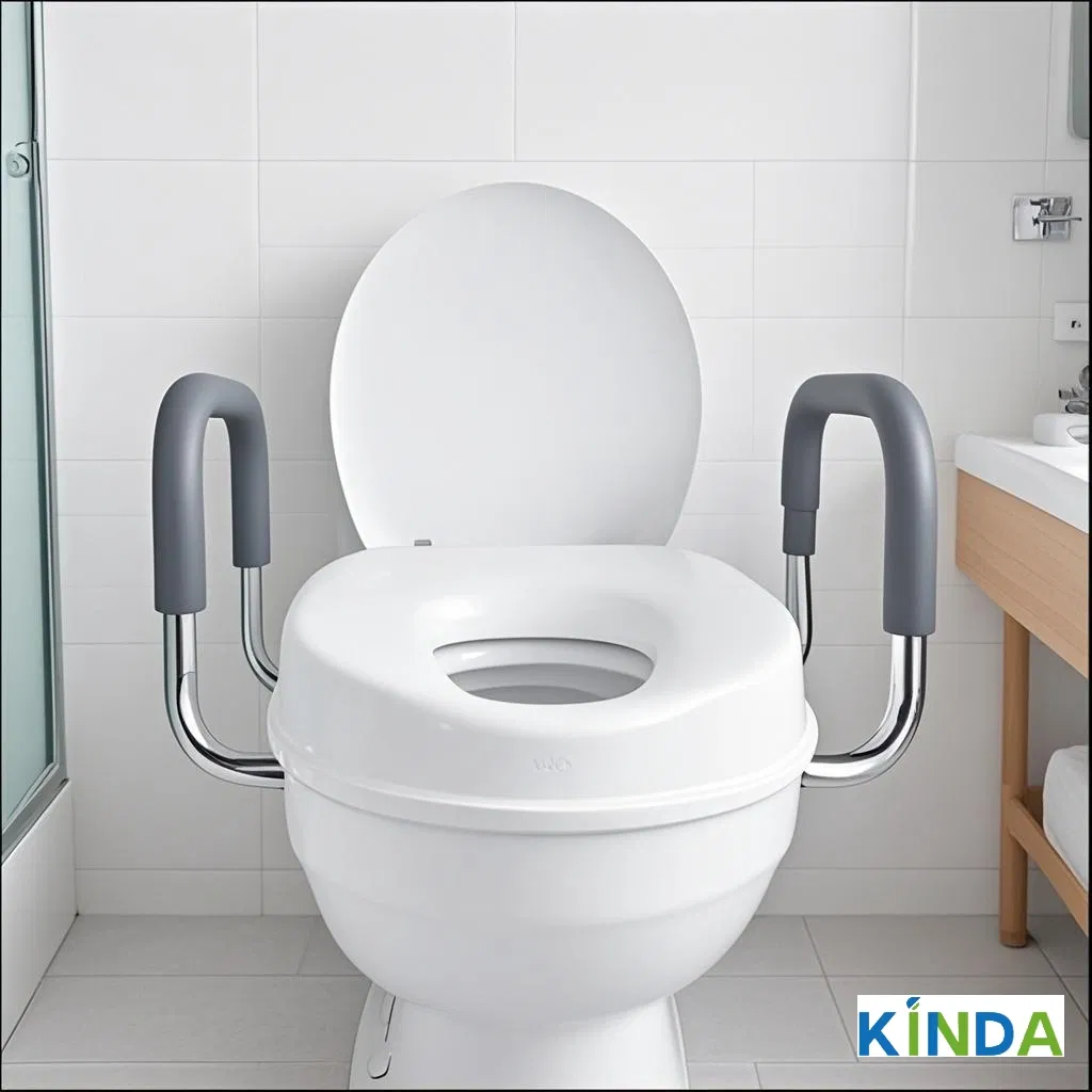 Ergonomic Plastic Raised Toilet Seat for Seniors with Safety Handles