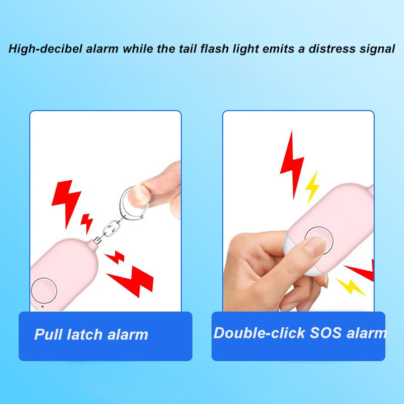 Multicolor Mini Portable Waterproof Rechargeable Personal Alarm with Flashlight 130 dB for Women Emergency Night Running Safety