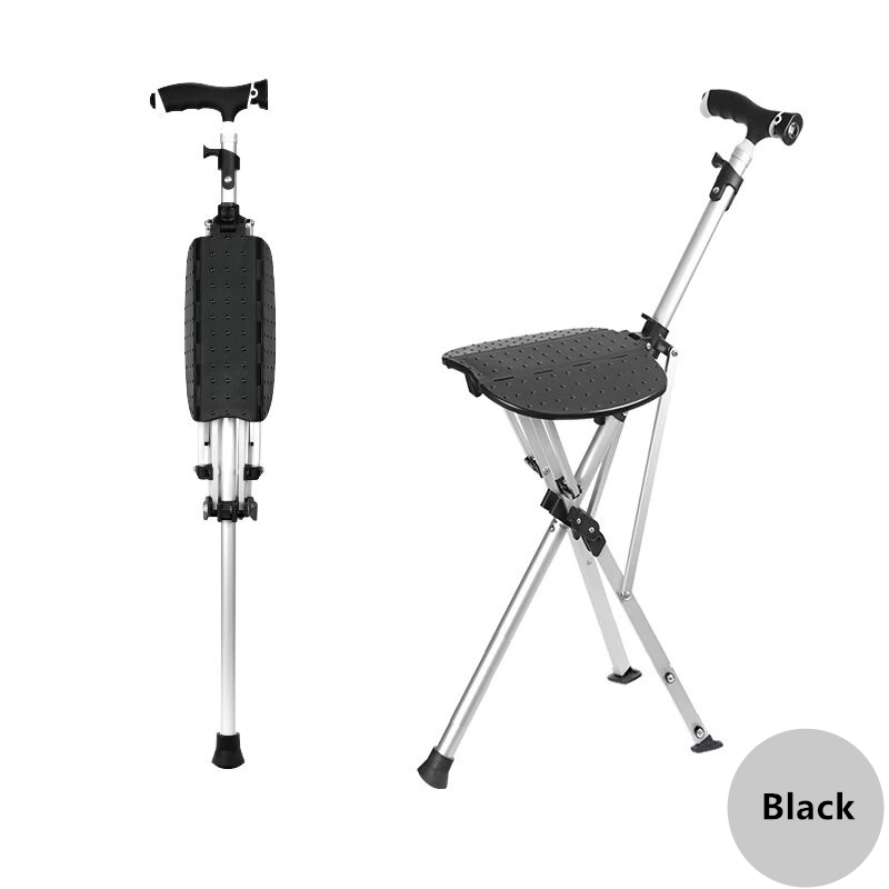 One-Click Folding Walking Stick Chair Aluminum Alloy Mobility Aid with Seat Portable Walking Stick Seat for Elderly