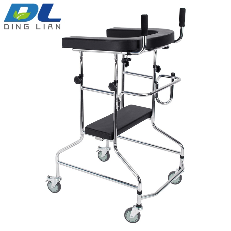 High-Quality Carbon Steel Medical Rehabilitation Safety Equipment Four Wheel Mobile Mobility Aid Paralysis Recovery Walking Frame
