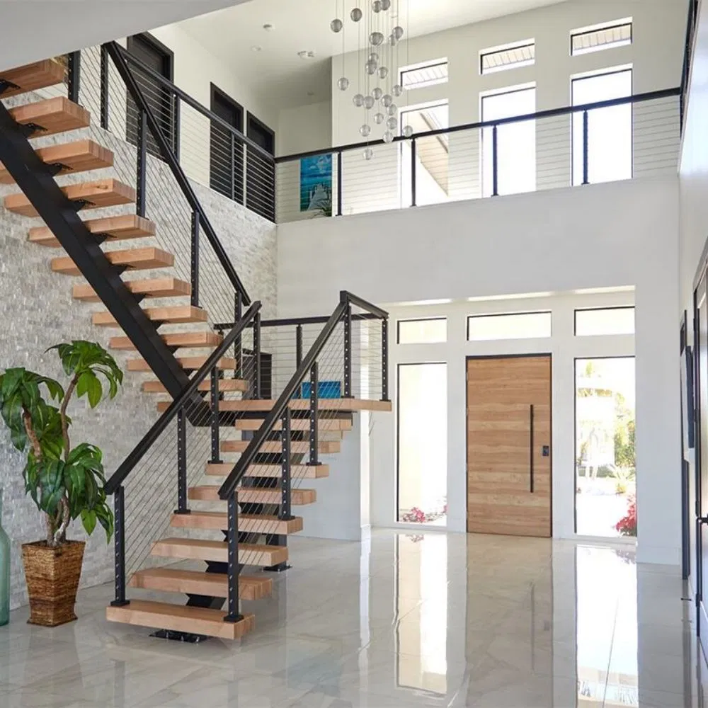 Cbmmart Modern Mono Stringer Luxury Indoor Wooden Stairs Floating Staircase