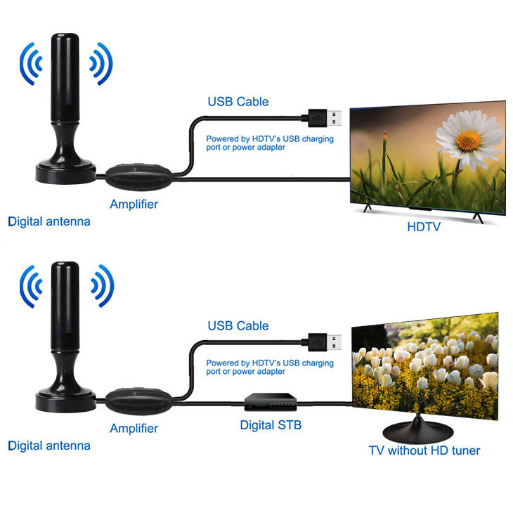 UHF Stick HDTV Aerial Anteny Plastic TV Anteni Magnetic Base TV Antenas Amplifier Indoor Outdoor HD TV Antenna