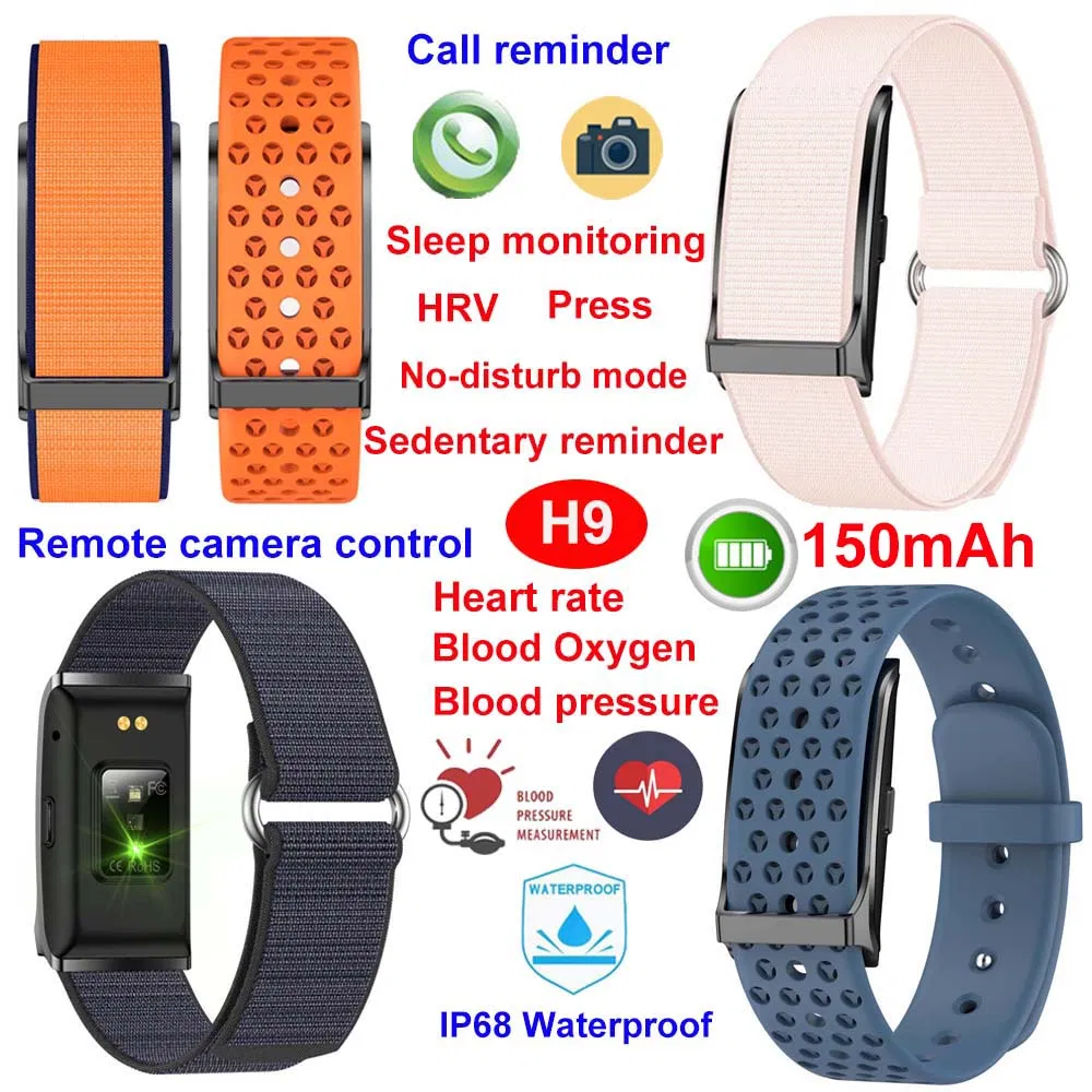 Long battery life IP68 water resistance bluetooth smart wristband with sleep monitor HR BP for health monitoring H9