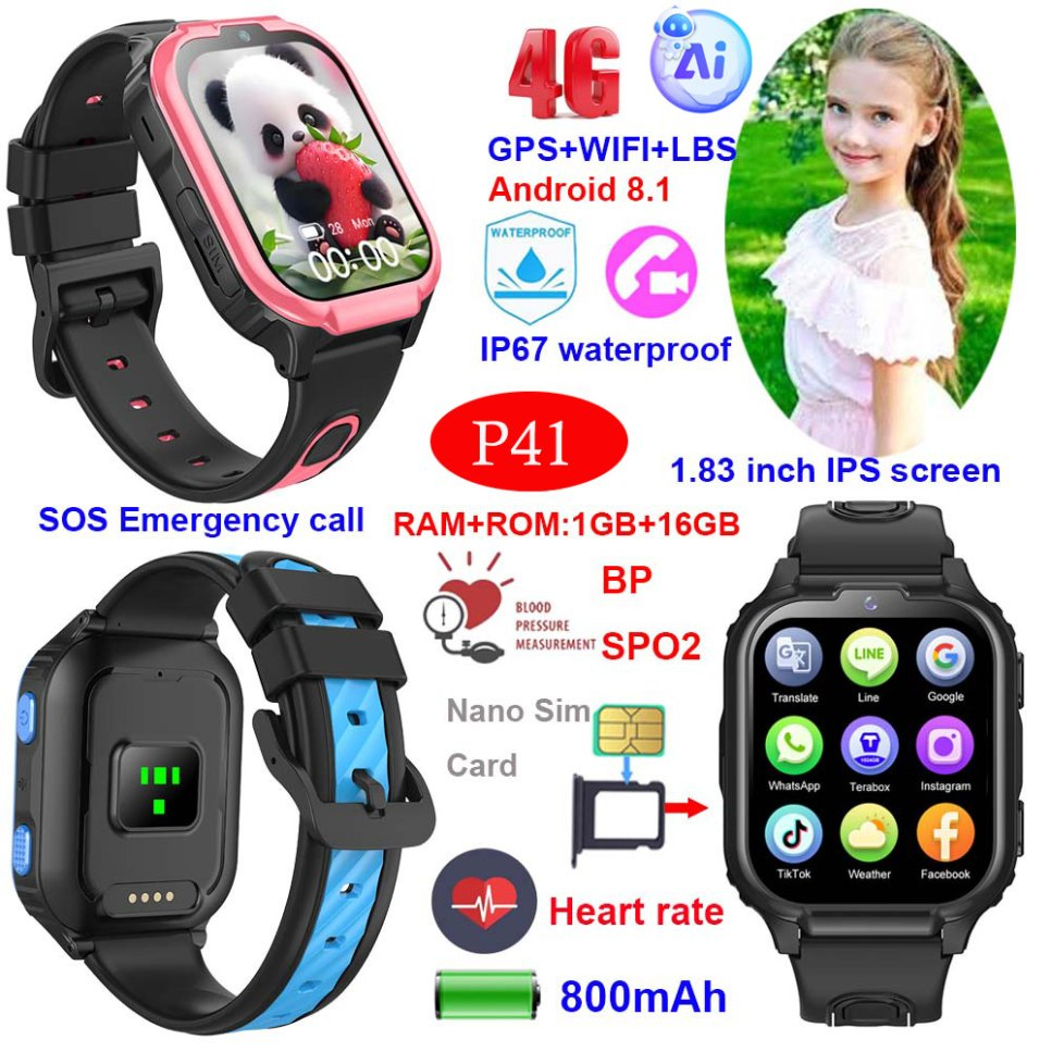 2025 new design 4G IP67 waterproof smart GPS tracking watch with Smart AI health monitoring SOS call for global tracking location P41