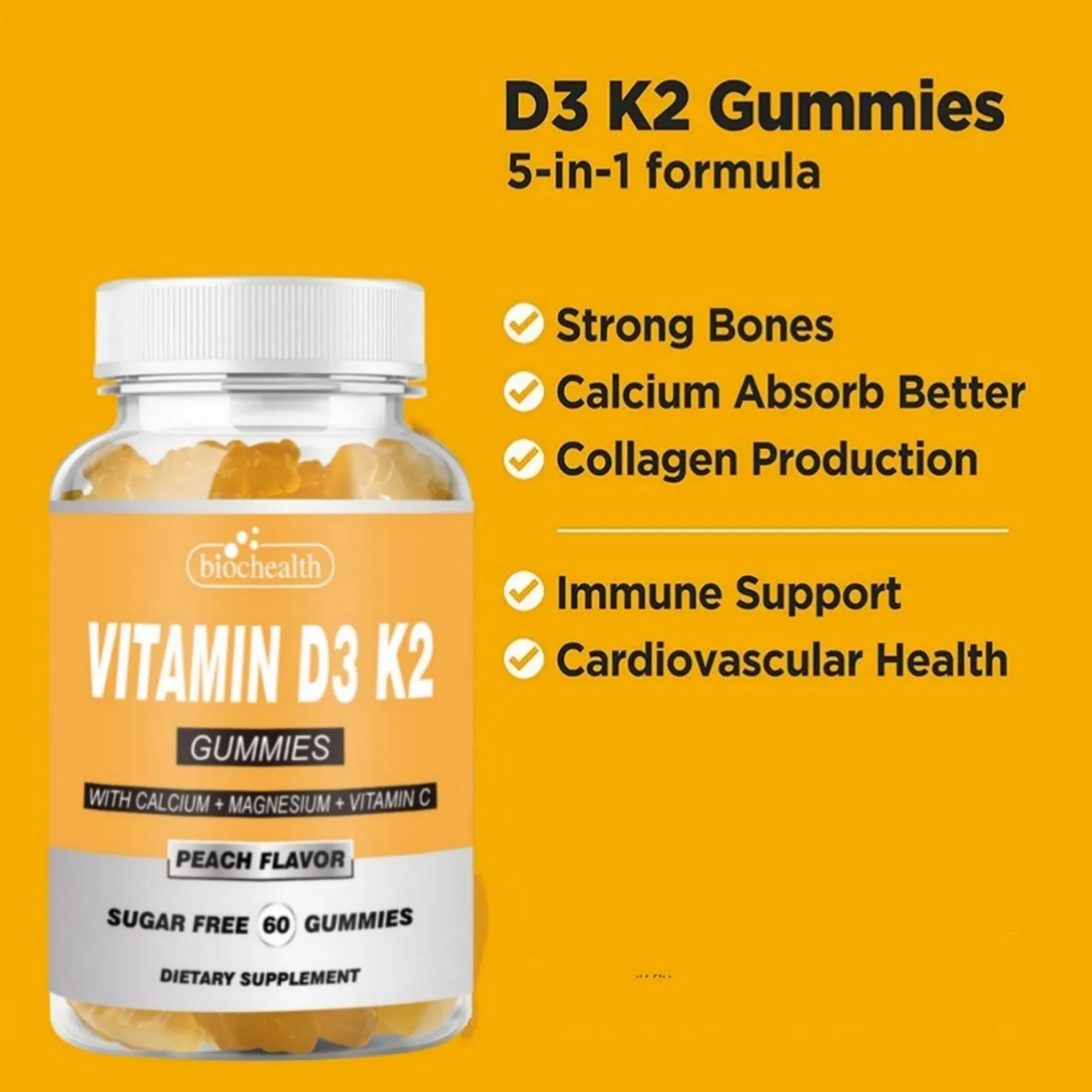 Low MOQ High Efficient Delicious Low Sugar Functional Vitamin D Gummies with GMP Certified for Health