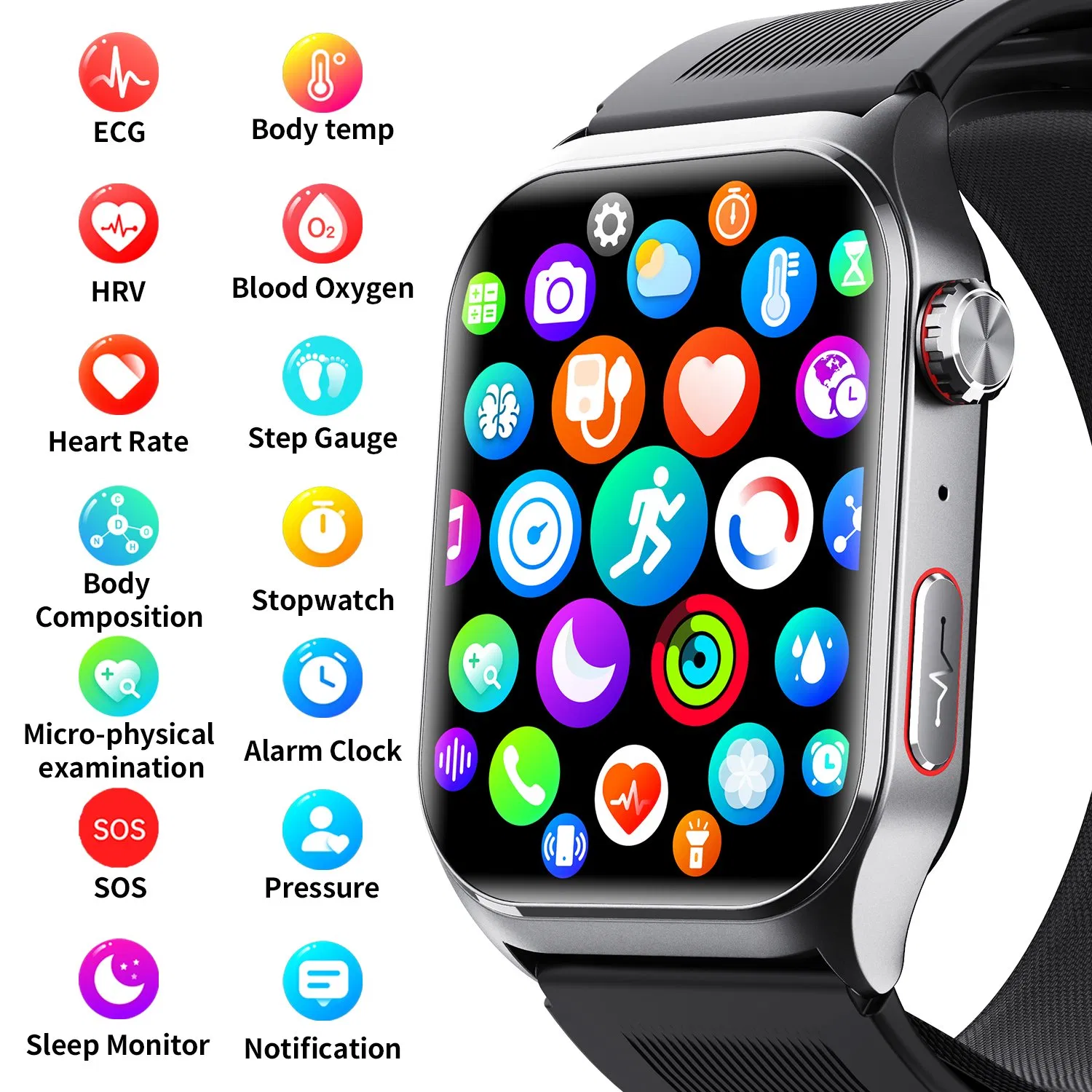 Smart Watch with Blood Pressure Monitor, Heart Rate &amp; Sleep Tracking, Sos Fall Detection, Voice Broadcast, Air Pump Health Smart Watch for Seniors