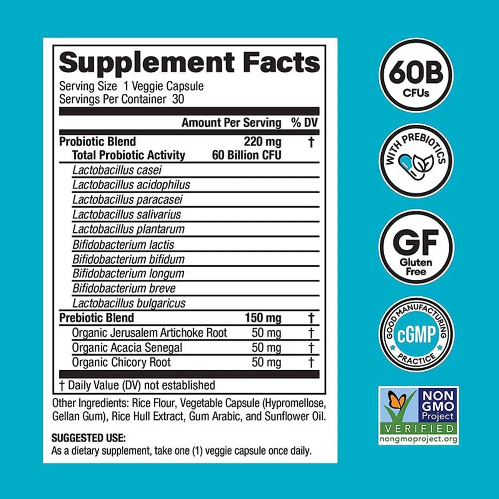 Digestive Support and Gut Health Pills Organic Prebiotic Probiotic Capsules Supplement