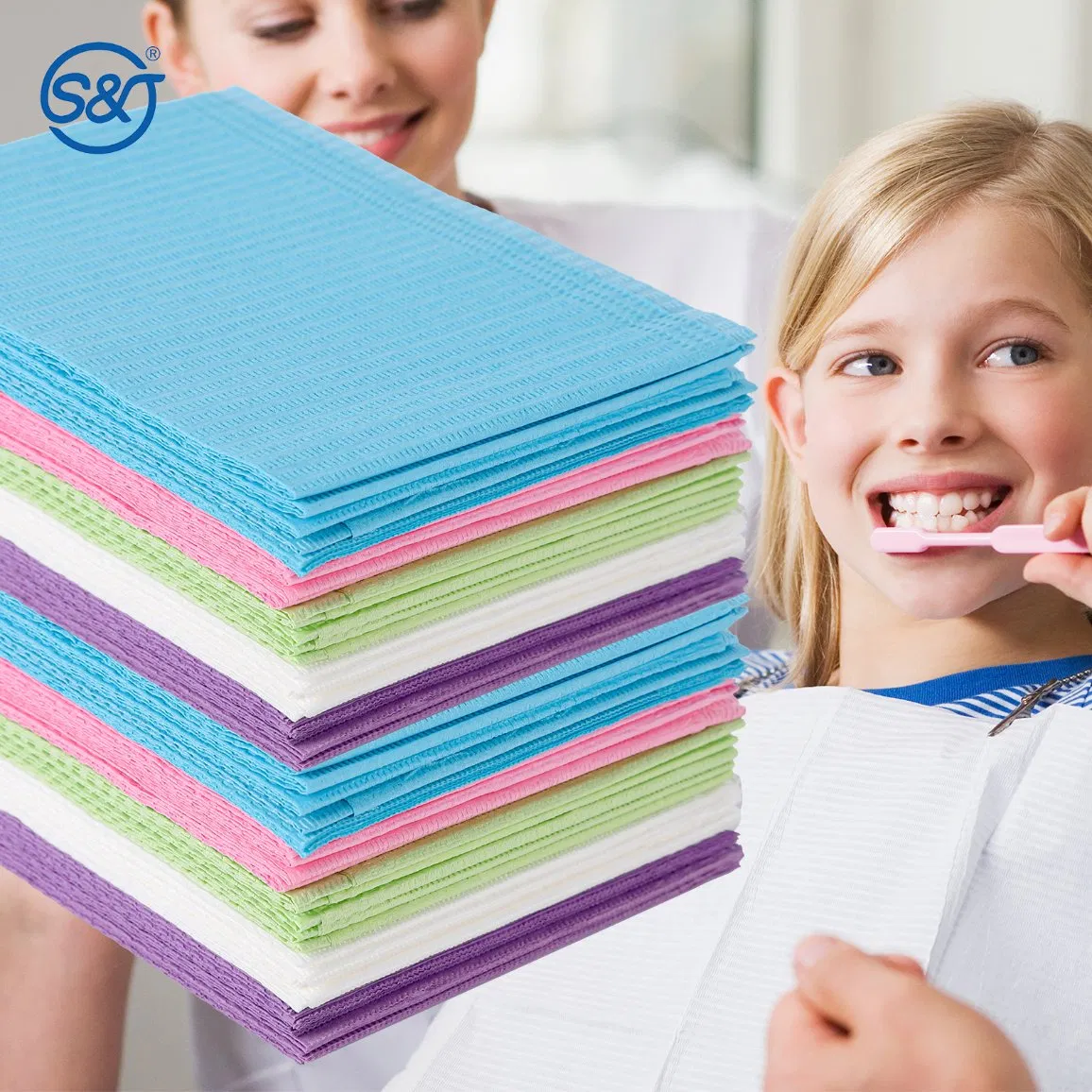 SJ Waterproof Patient Napkins CE Medical Tray Cover Table Nail Covers Patient Disposable Dental Bibs for Oral Care Teeth Whitening