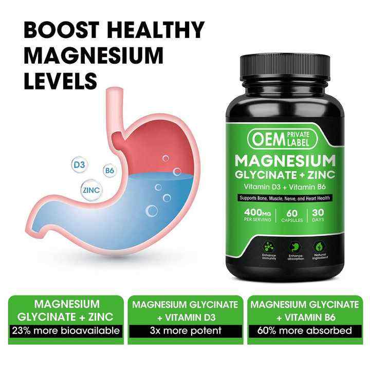 Biochealth GMP Halal Magnesium Complex Capsules with Magnesium Glycinate Zinc Vitamin B6 D3 for Sleep, Bone and Muscle Health