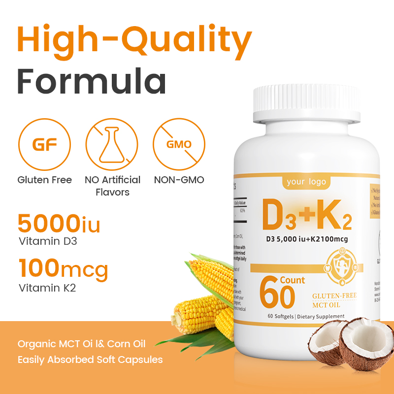 Customized Vitamin D3&K2 Softgels with Coconut Oil for Immune Health