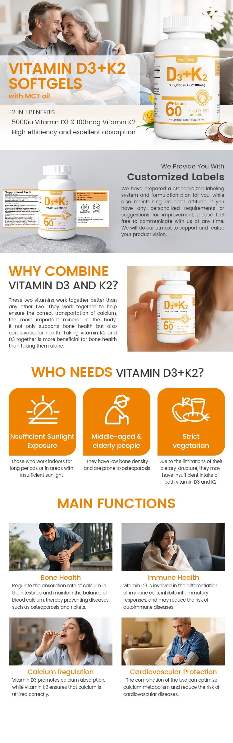 Customized Vitamin D3&K2 Softgels