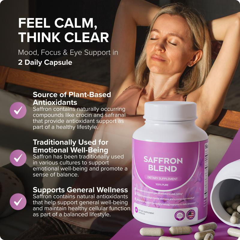 Saffron Supplement [88mg] for Mental Clarity, Digestion, Positive Mood &amp; Blue Light Eye Health