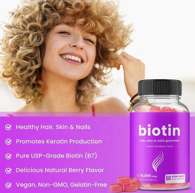 Biotin Gummies for Healthy Hair, Skin and Nails, Vitamin Gummies for Women, Men and Children, Vegetarian, Non-GMO Hair Health Supplements