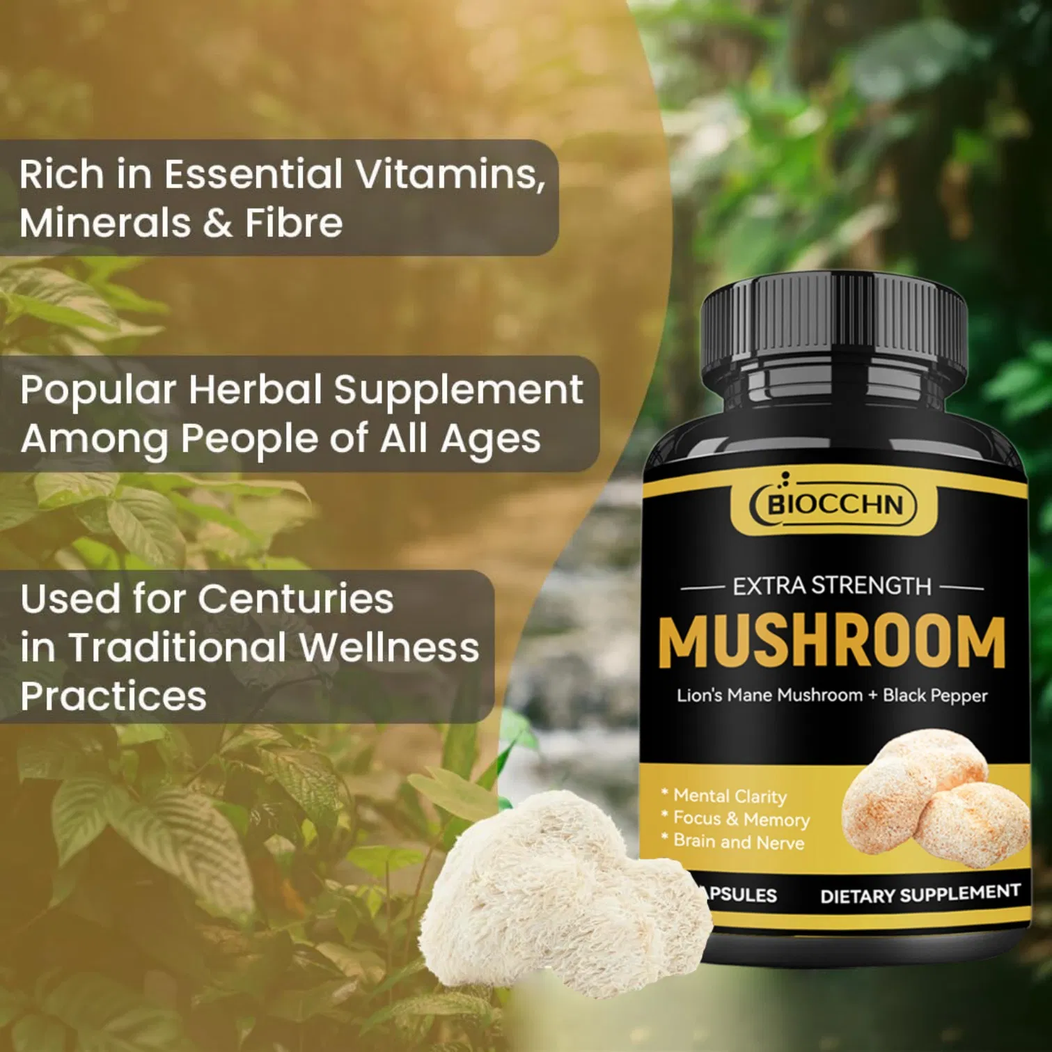 Vitamins Good Quality Compact Popular Energy Plus Lions Mane Capsules for Promote Mental Health