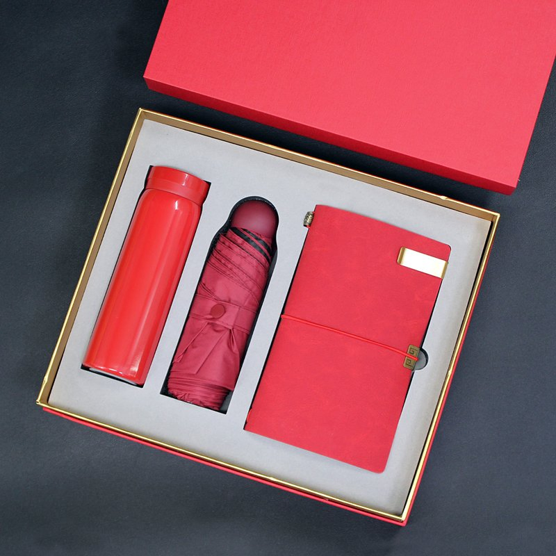 Custom Logo Corporate Wellness Kit with Water Bottle Umbrella and Notebook