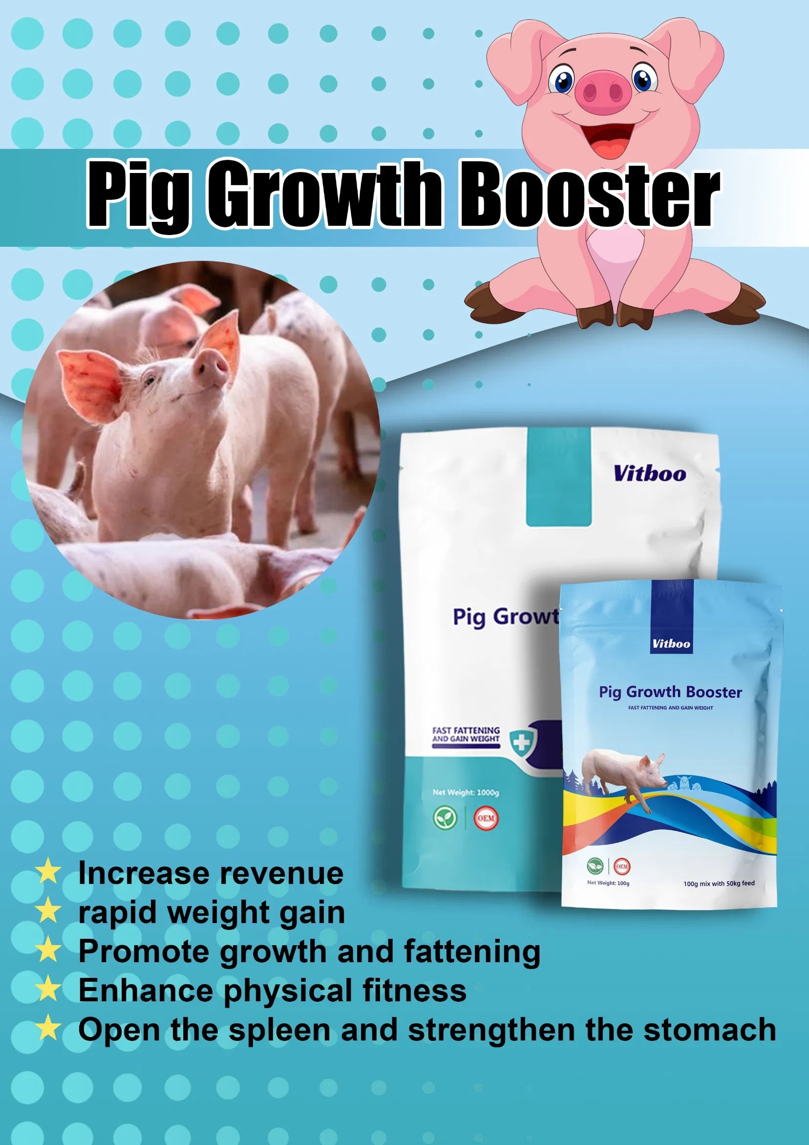 Custom Factory Pig Growth Booster Support Improved Vitality Increase Appetite and Gut Health