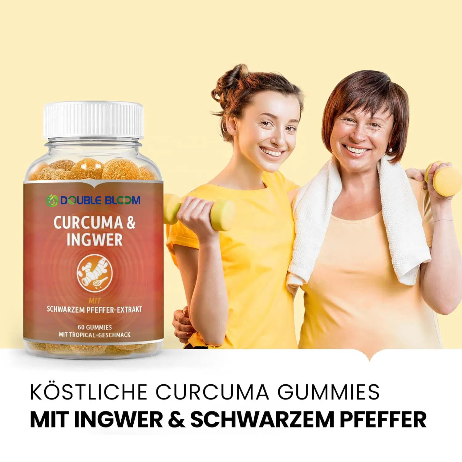 Double Bloom Turmeric Curcumin Gummies with Black Pepper Ginger Turmeric Supplement for Immune Support Healthy Skin Joint Health