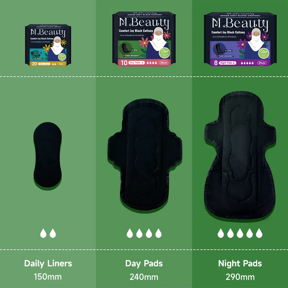 M Beauty Wholesale Black Non-Woven Fabric Sanitary Napkins for Comfortable Women′ S Health Care Pad