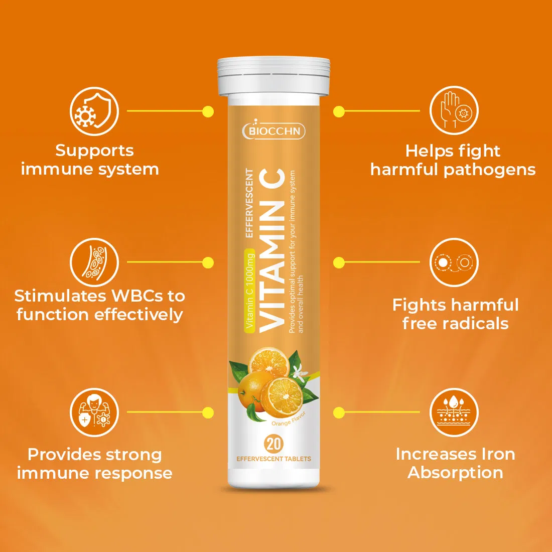 Vitamin C Effervescent Tablets 1000mg Vitamins and Supplements for Immune Support Skin Health and Antioxidant