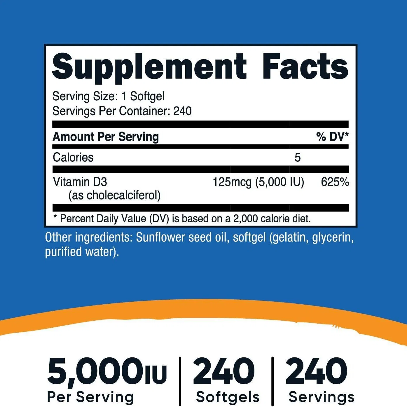 Gluten Free Supplement Extra Strength Vitamin D3 5000 Iu Vitamin D Helps Support Immune Health