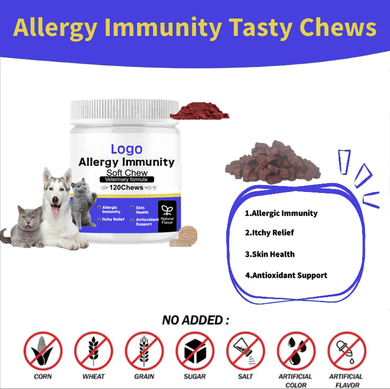 Skin Relief Nutritional Supplement, Natural Anti Allergy Itch Immune Health Supplements Cats, Pet Seasonal Allergies