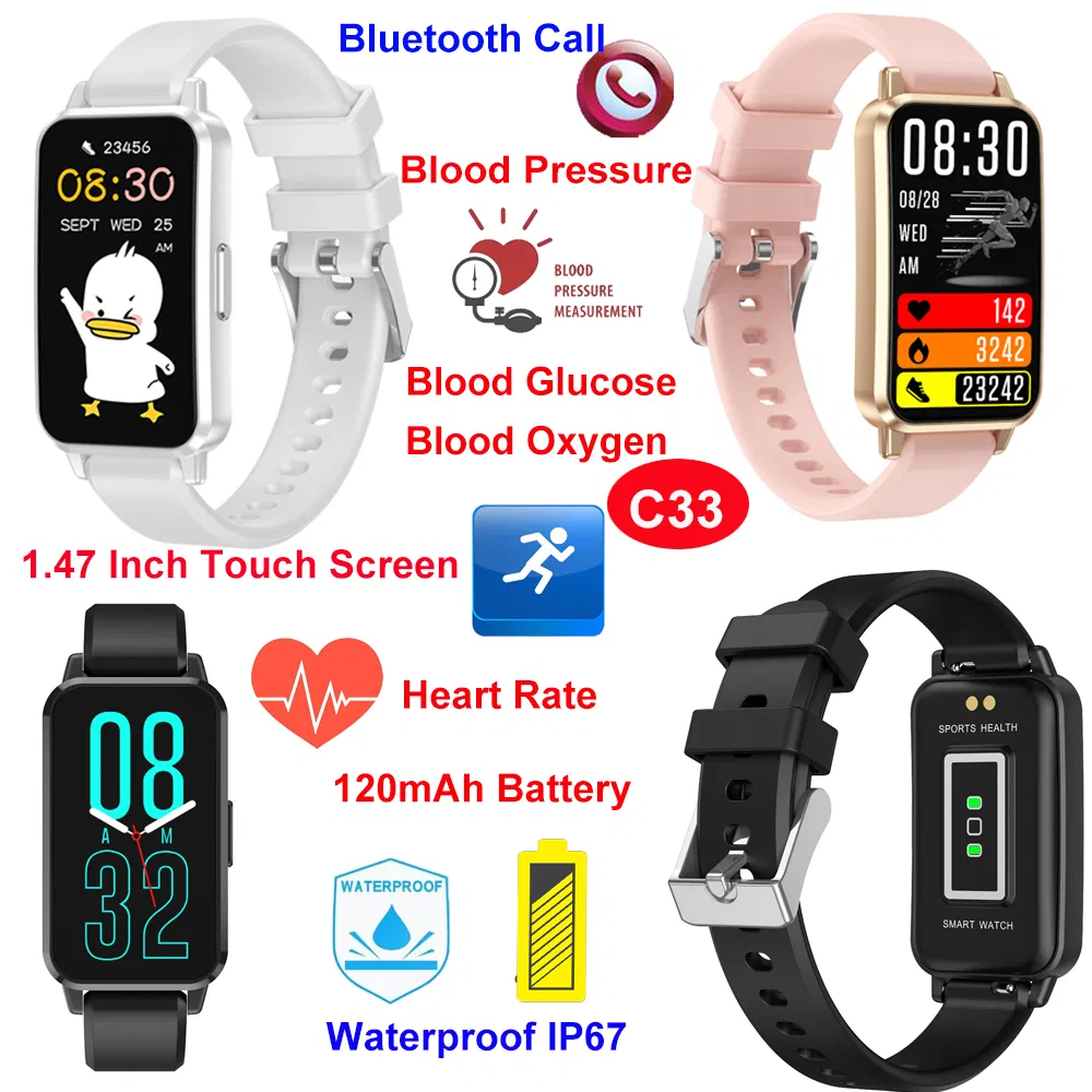 New design IP67 waterproof BT digital smart bracelet with heart rate blood pressure blood Oxygen for health monitoring C33