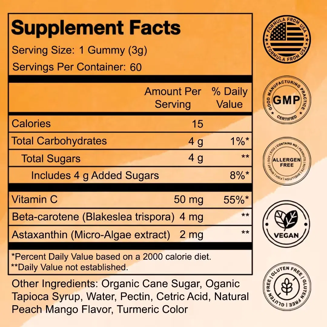 OEM Tanning Gummies, Tanning Supplement for Woman &amp; Men, Daily Tanning Gummy Candy for Skin Health &amp; Pigmentation