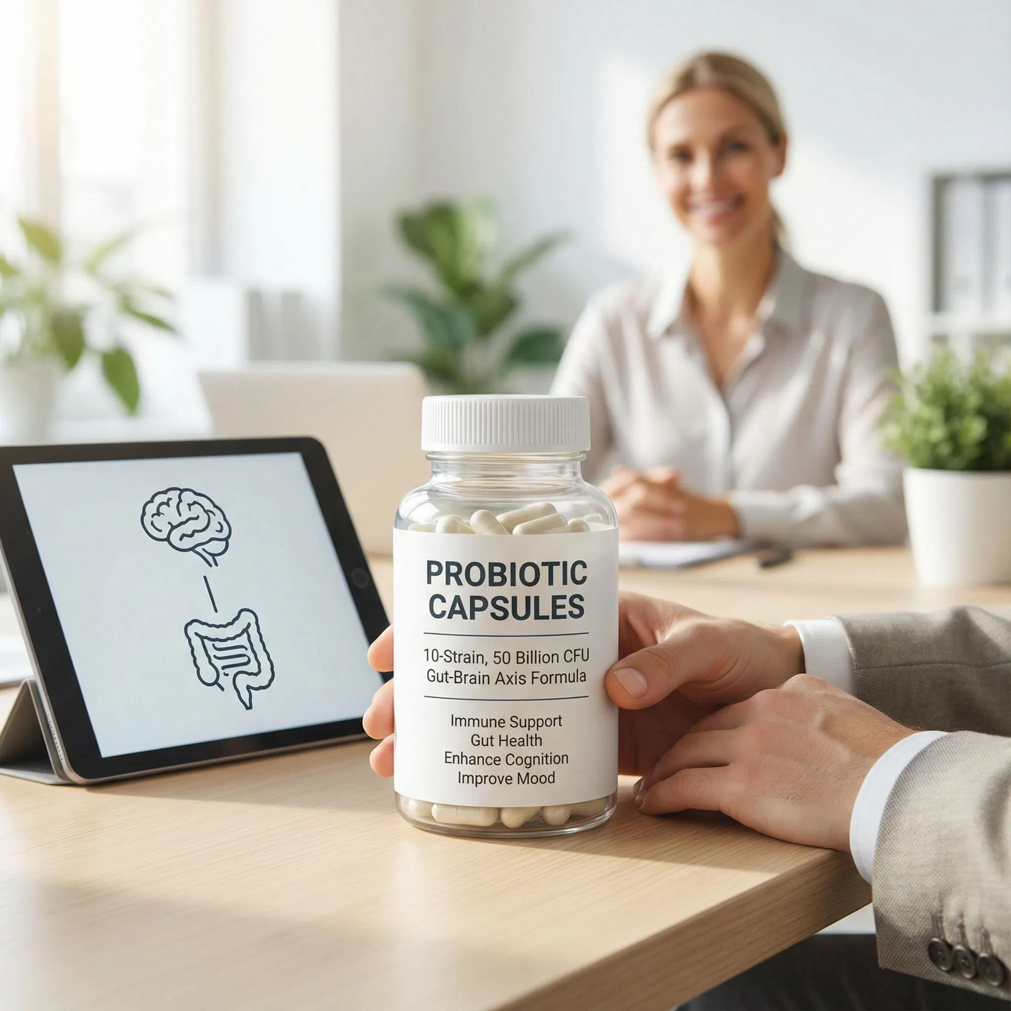 Immune Support &amp; Digestive Health with 10-Strain, 50 Billion Cfu for Cognitive Enhancement &amp; Mood Balance - Gut-Brain Axis Probiotic Capsules