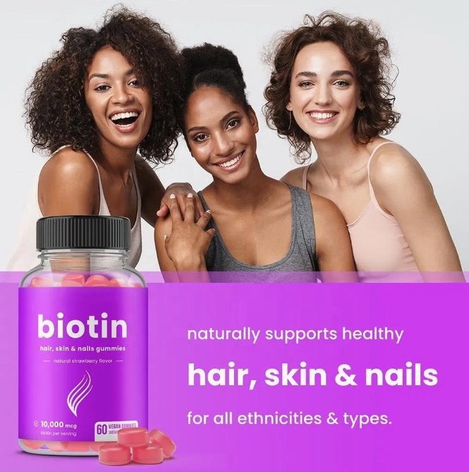 Biotin Gummies for Healthy Hair, Skin and Nails, Vitamin Gummies for Women, Men and Children, Vegetarian, Non-GMO Hair Health Supplements