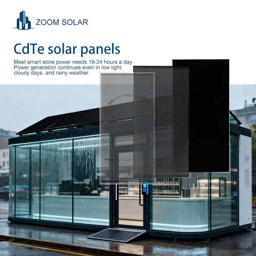 Zoom Solar Cdte Power Generation Glass Manufacturer Smart Store Outdoor BIPV Solar Solution for Facade and Canopy