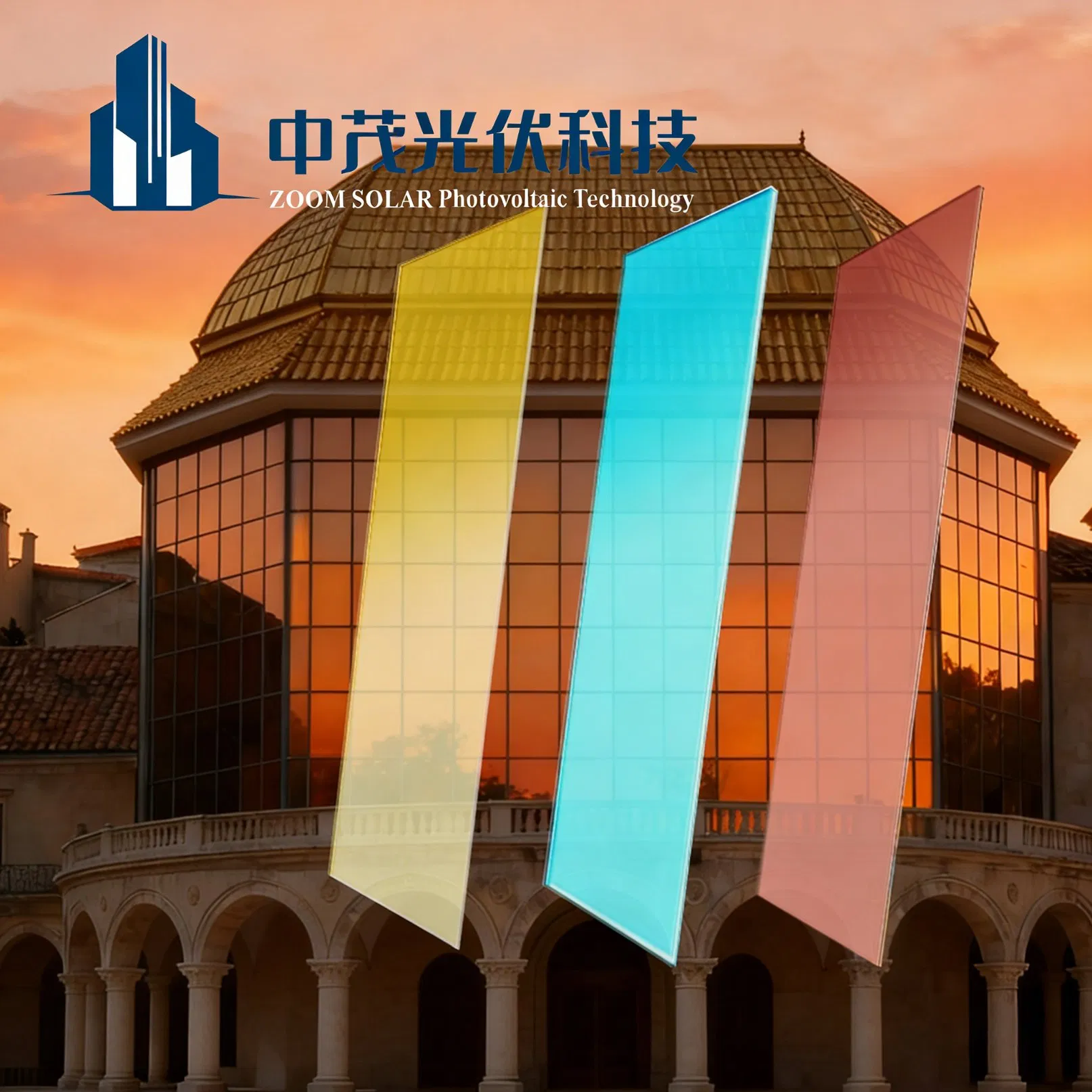 Certified Green Building Colored Translucent BIPV Solar Panel Photovoltaic Glass for Curtain Wall Facade System