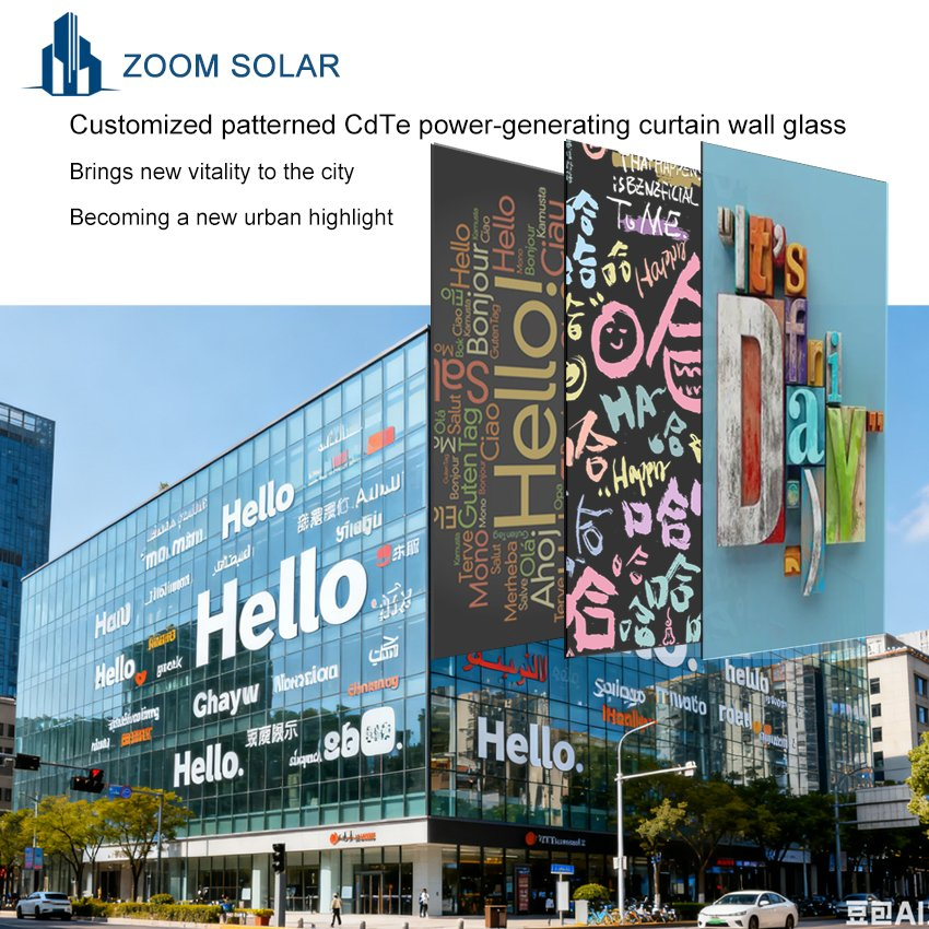 Zoom Solar New 8mm Laminated Immersive Photovoltaic Glass Curtain Wall for Indoor Outdoor BIPV Facade Applications