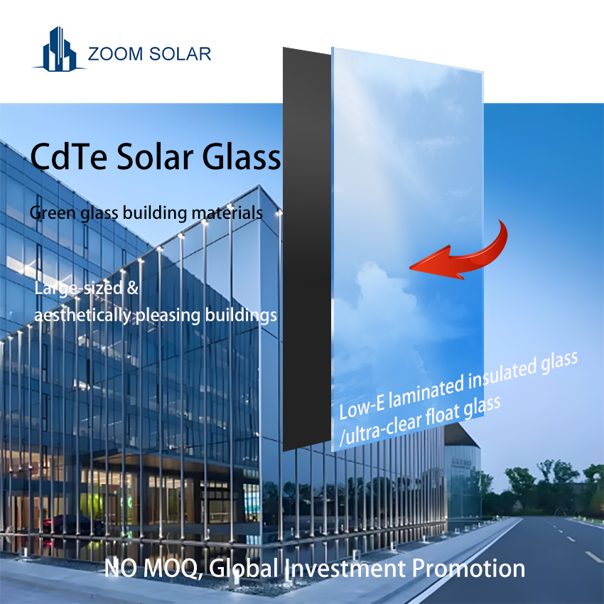 Zoom Solar Customizes Translucent Stone Pattern Cdte Photovoltaic Glass for BIPV Facade Building Integrated Solar Systems