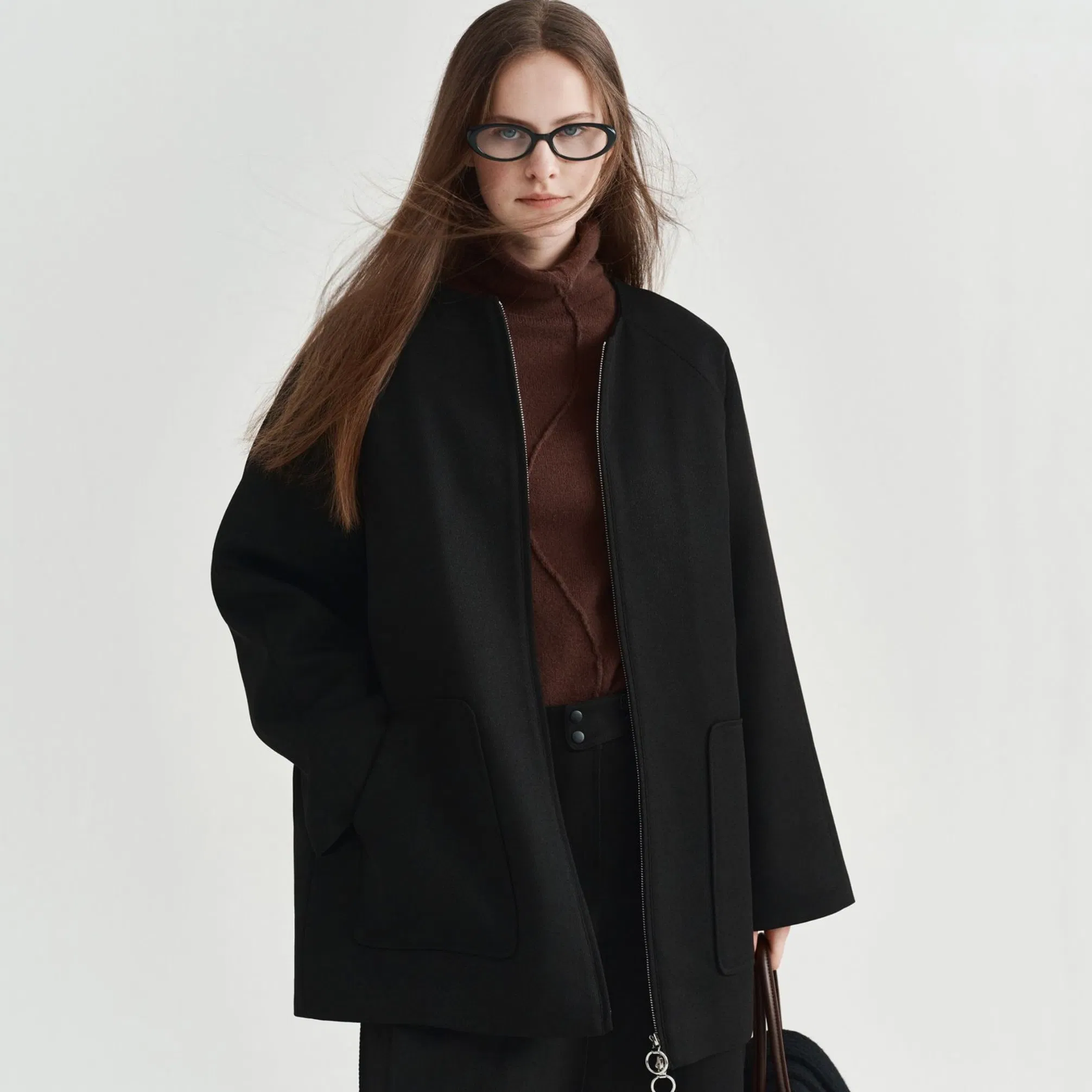 Factory Custom Design Double Zipper Jacket Women's Winter Quilted Thickened Large Pocket Coat