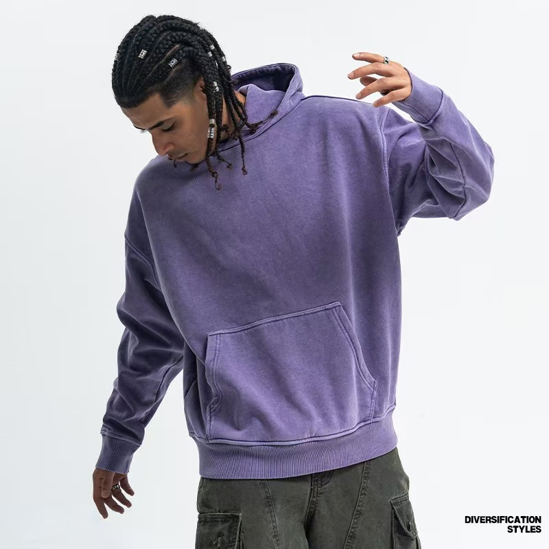 Custom Manufacturers Distressed Streetwear Pullover Hoody Retro 500GSM Heavyweight Casual Sports Washed Hoodie