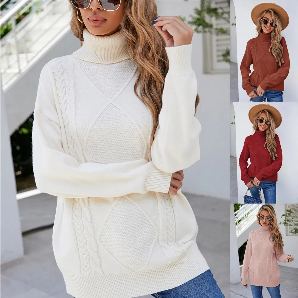 Custom Logo Sweater Knitting Machine Cashmere Sweater Turtleneck Women Sweater