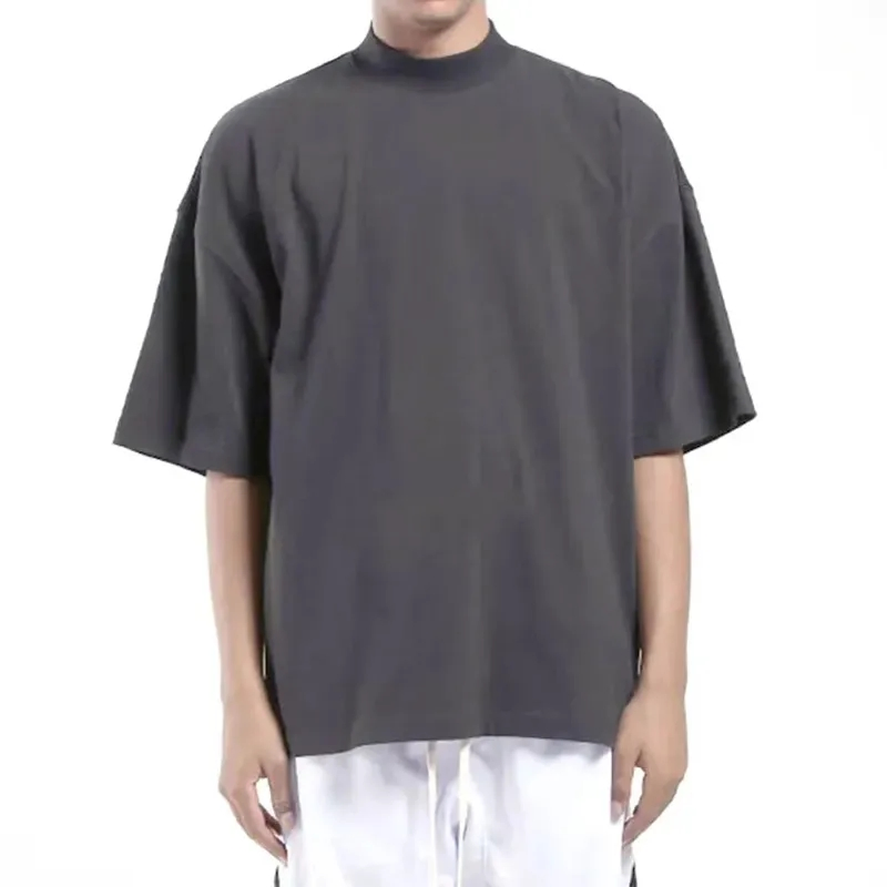 Mens Oversized Fit Drop Shoulder Boxy Fit Custom Printing 100% Cotton Rib Mock Neck Blank Streetwear T Shirt for Men