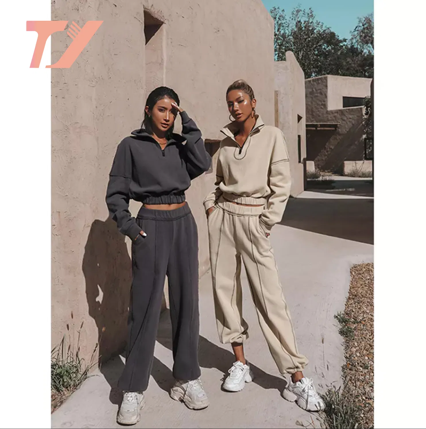 Custom High Quality Casual Ladies Tracksuit Two Piece Pants Sets Suits Outfits Ripped Hoody Oversized Pullover Wholesale Women Hoodie