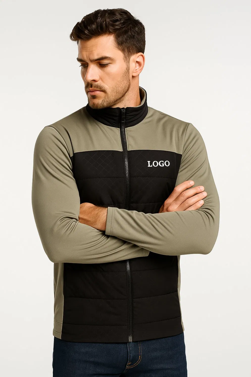 Custom Print Men's Softshell Golf Outerwear Comfortable Grey Sports Jacket Stand Collar Zip Plain Softshell Coat Manufacturer