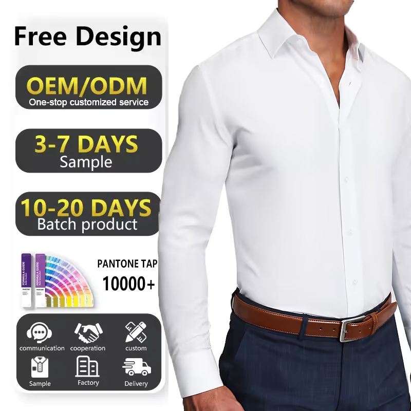 Custom White Work Luxury Business Dress Shirts Formal Men's Long Sleeve Slim-Fit Shirts for Men