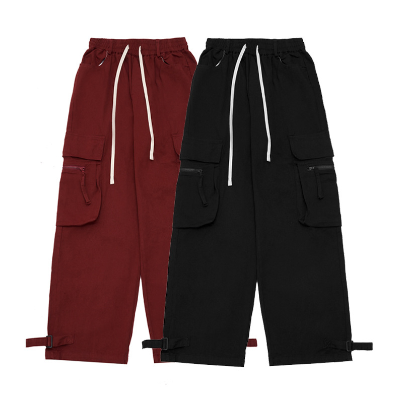 Clothing Manufacturers High Quality Custom Printed Jogger Baggy Fit Black Red Man Cargo Pants Drawstring Pattern