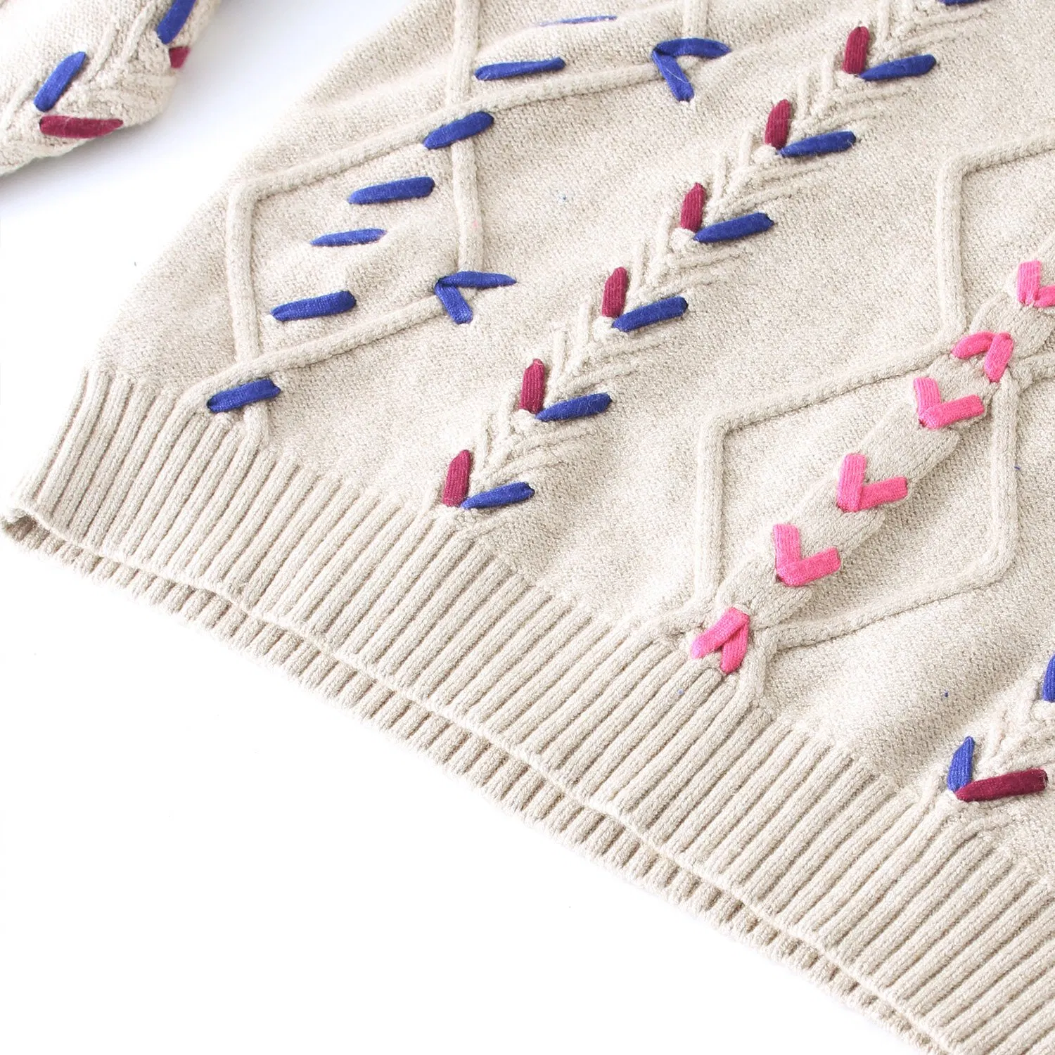 Guangzhou Sweater Custom Manufacturers Braided Cord Crew Neck Pullover Ladies